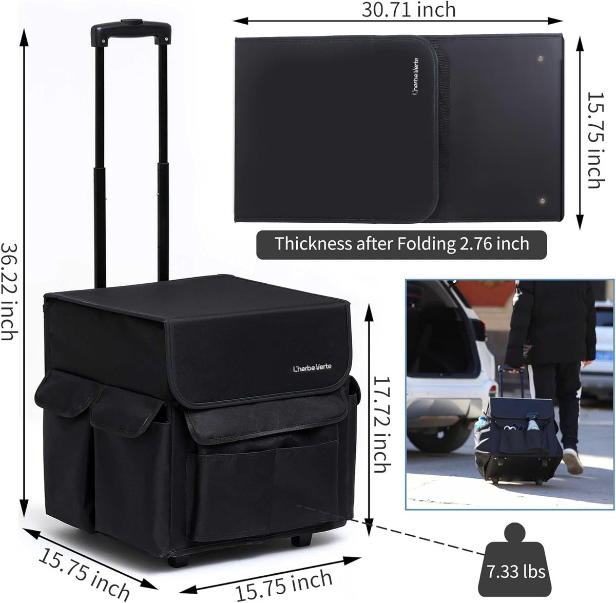 Collapsible Rolling Cart with Telescoping Handle and Organizer Bag M69300