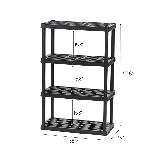 4-Shelf Heavy Duty Plastic Storage Shelves Black B3589