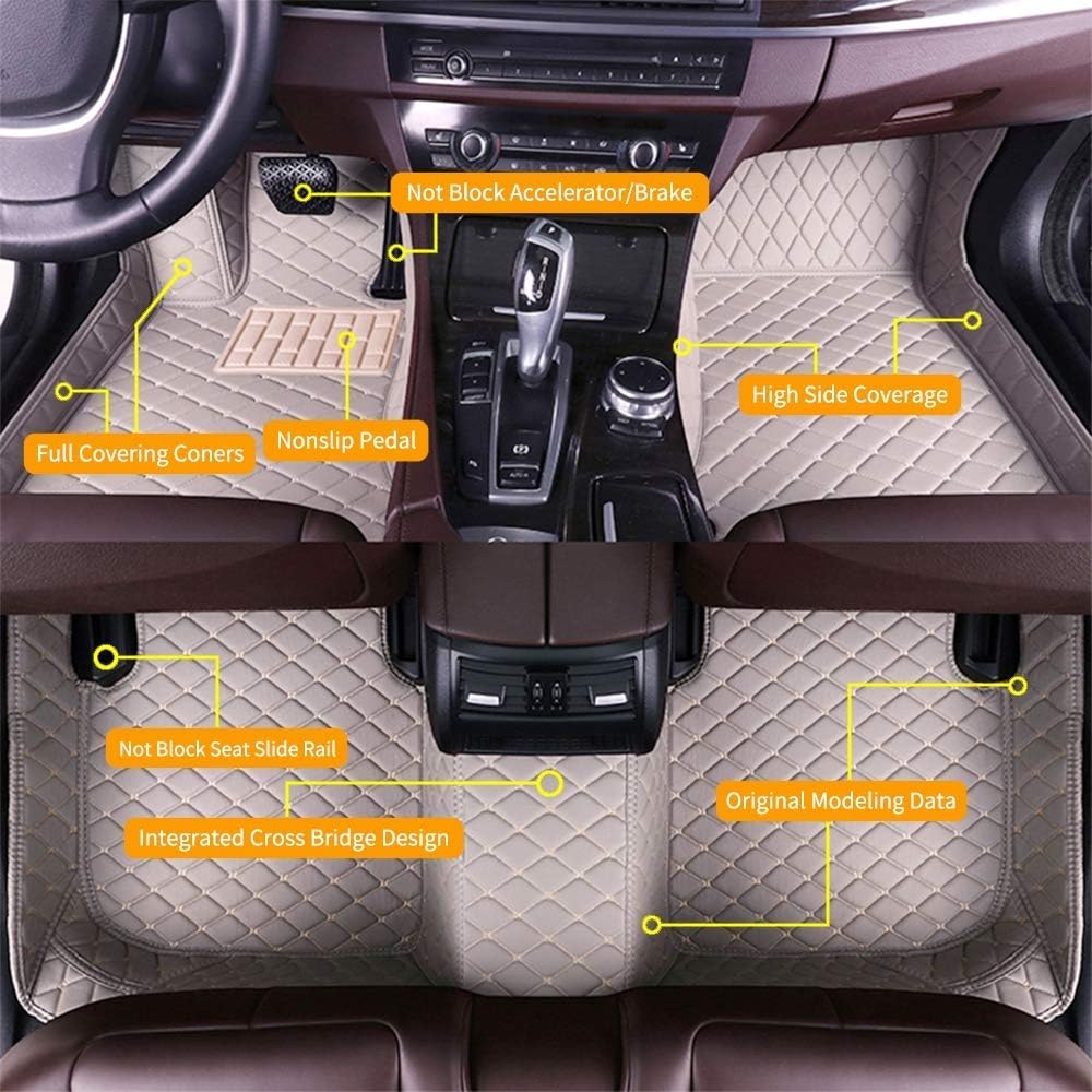 Red Waterproof Anti-Skid Leather Full Coverage Car Floor Mats W5679