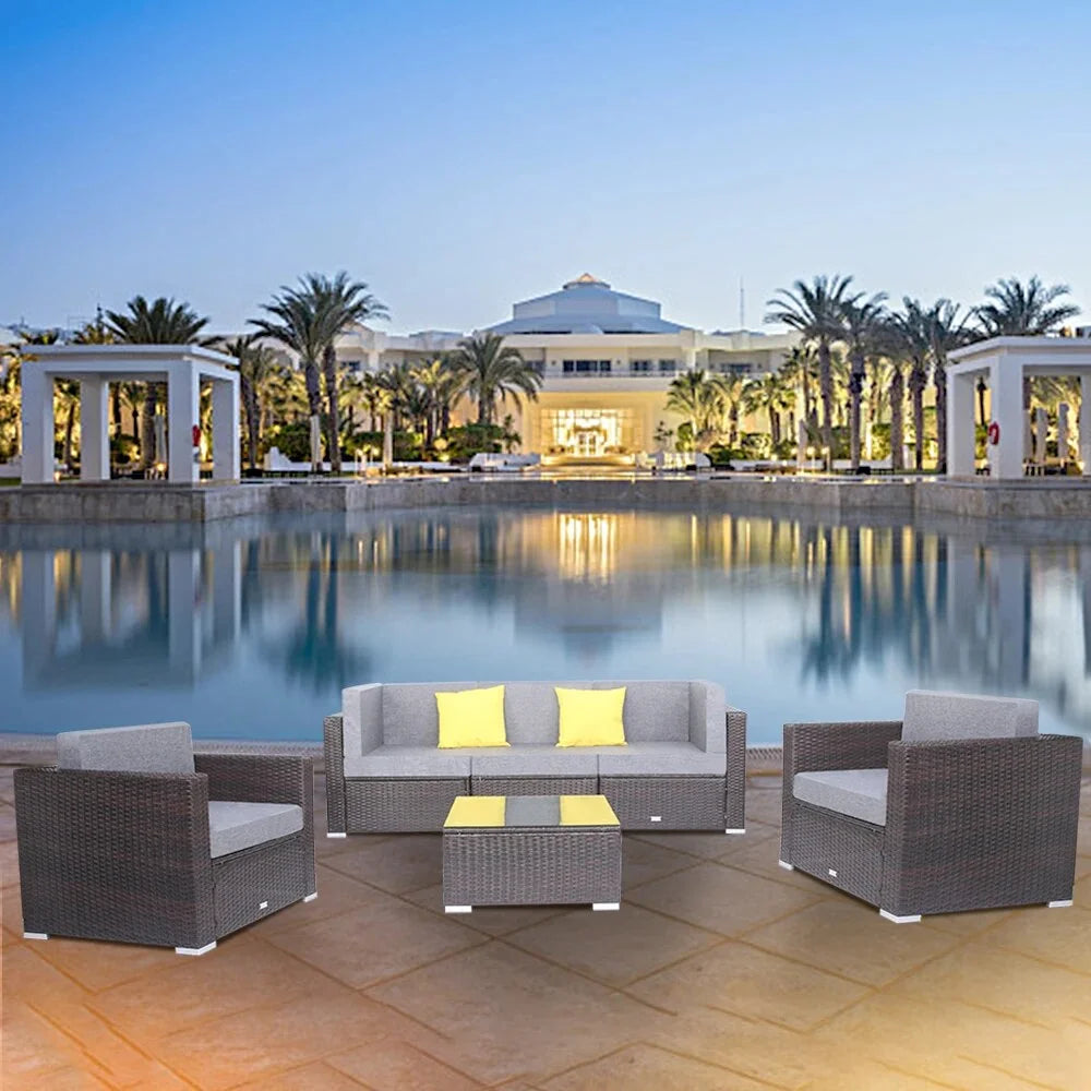 6 Pieces PE Wicker Rattan Corner Sofa Set V473057