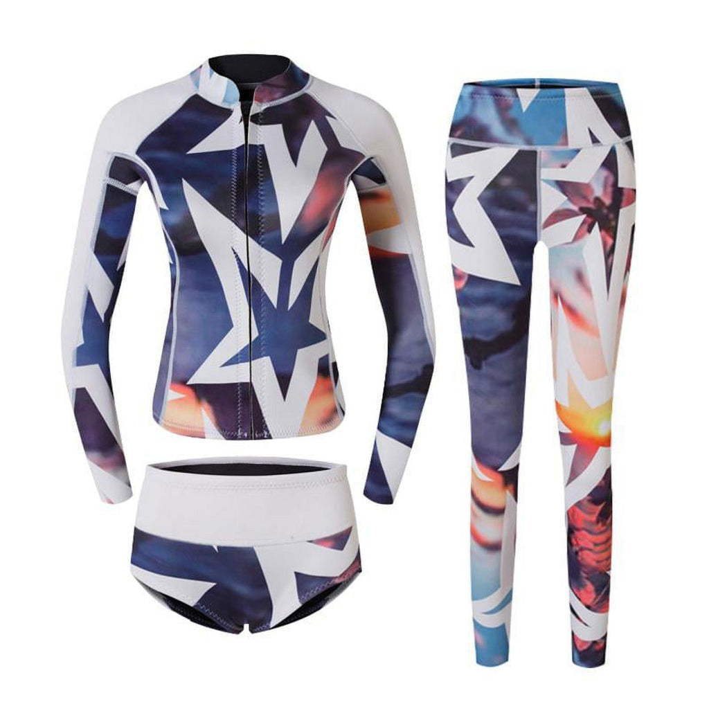3pcs/Set Women Wetsuit Snorkeling Diving Surfing Jacket Shorts M O892078