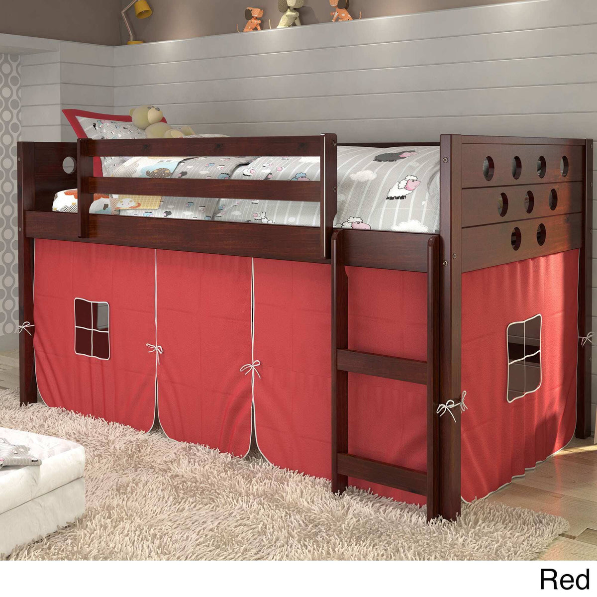 Blue Tent Twin Low Loft Bed W378442