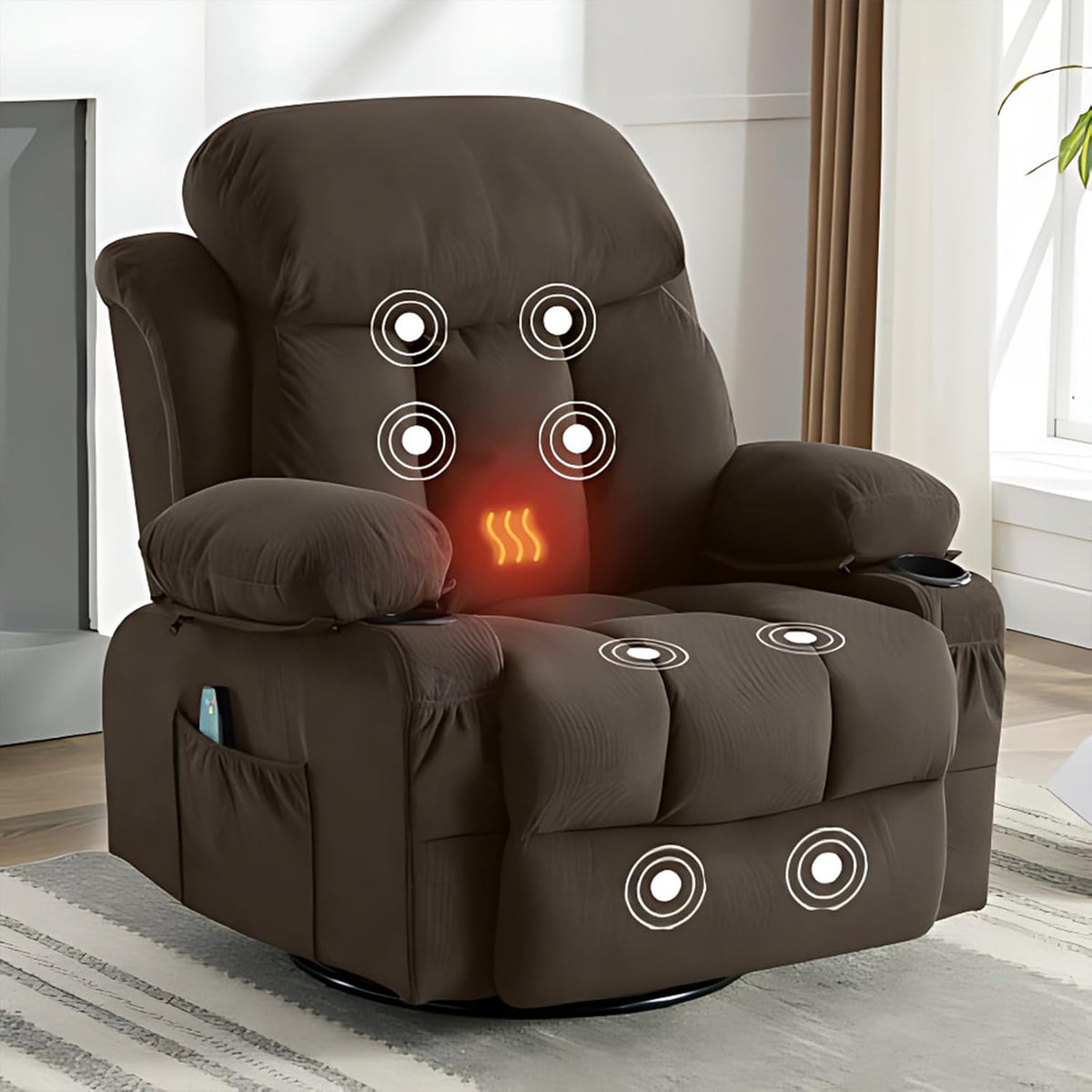 Brown Swivel Massage Recliner Sofa N64221