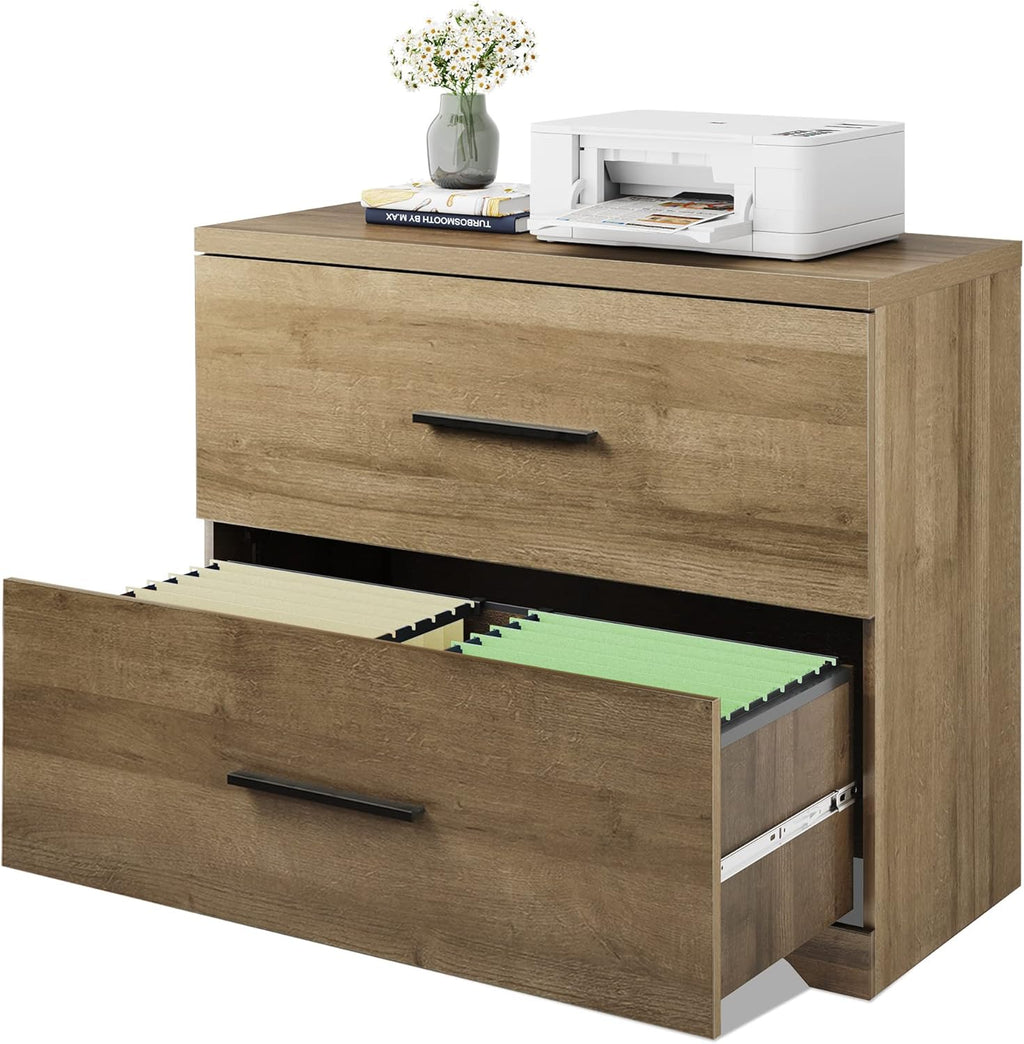 2 Drawer Wood Lateral File Cabinet with Anti-tilt Mechanism, Gray Oak D172975