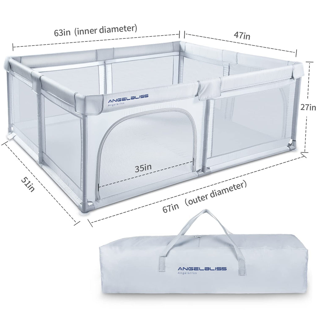 Grey 63”x47” Baby Playpen with Breathable Mesh Z865