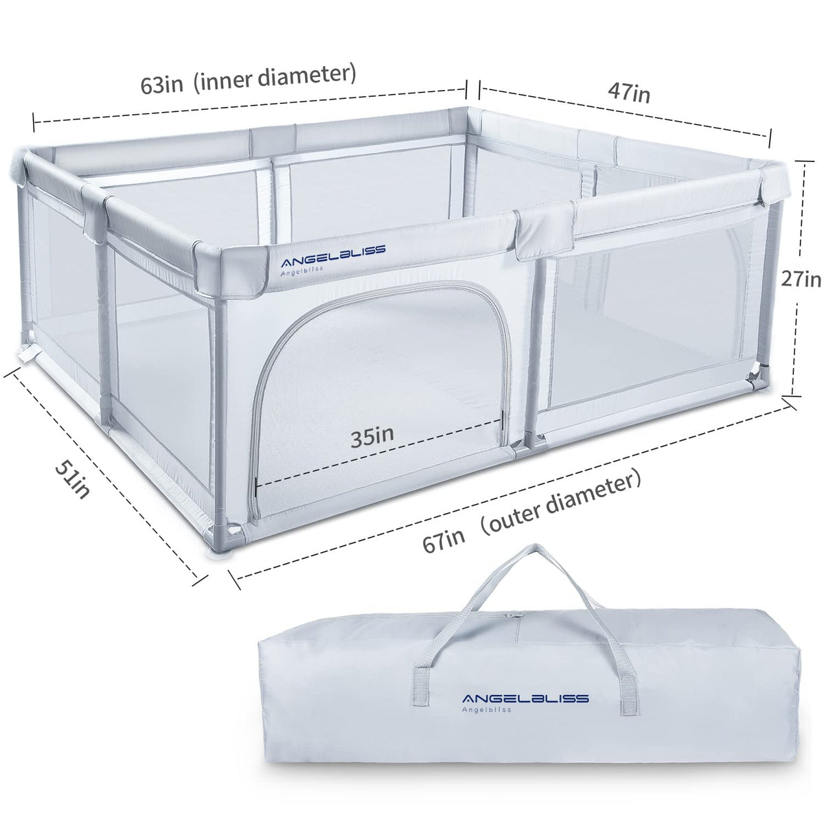 Grey 63”x47” Baby Playpen with Breathable Mesh Z865