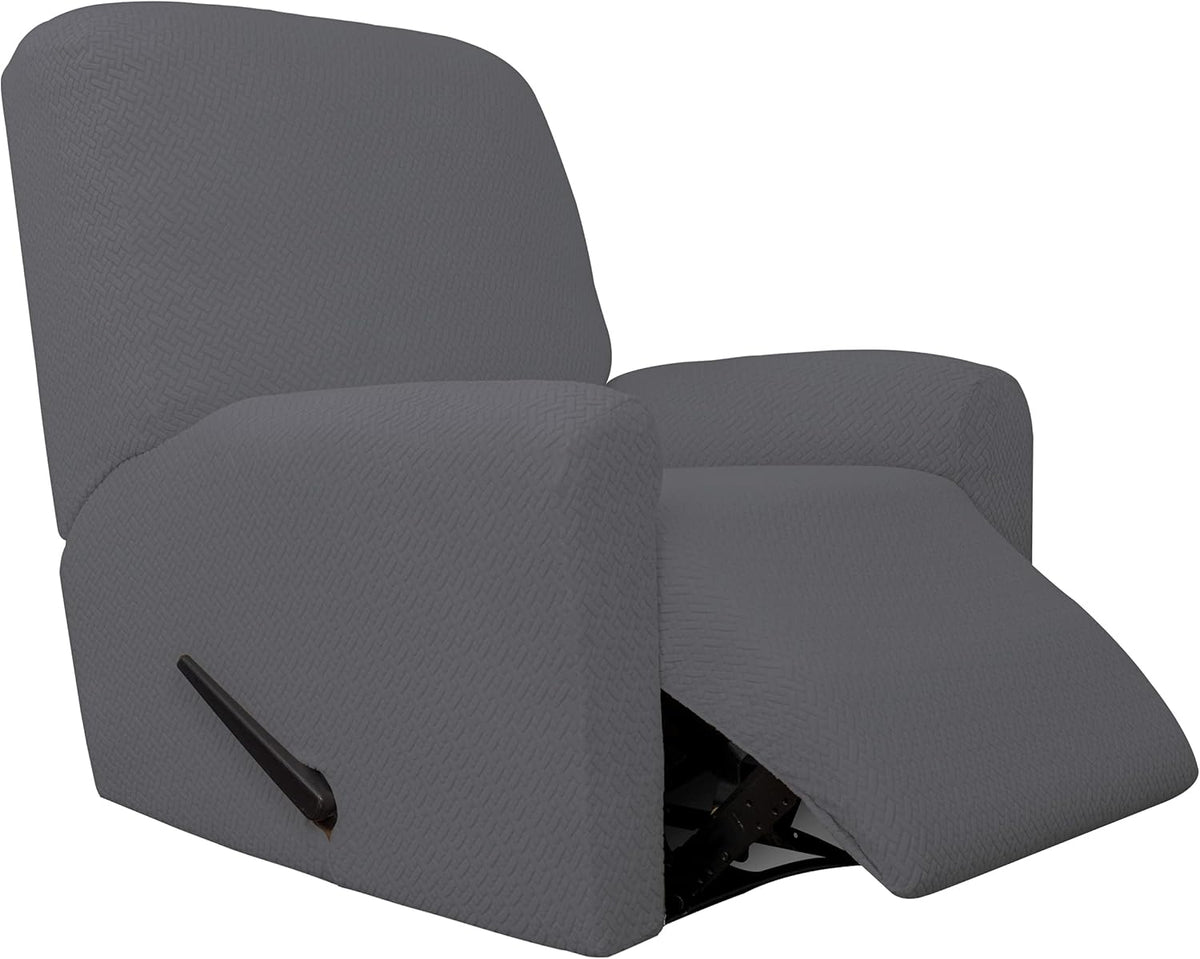 4-Piece Stretch Jacquard Recliner Sofa Cover with Elastic Loop, Dark Gray G767