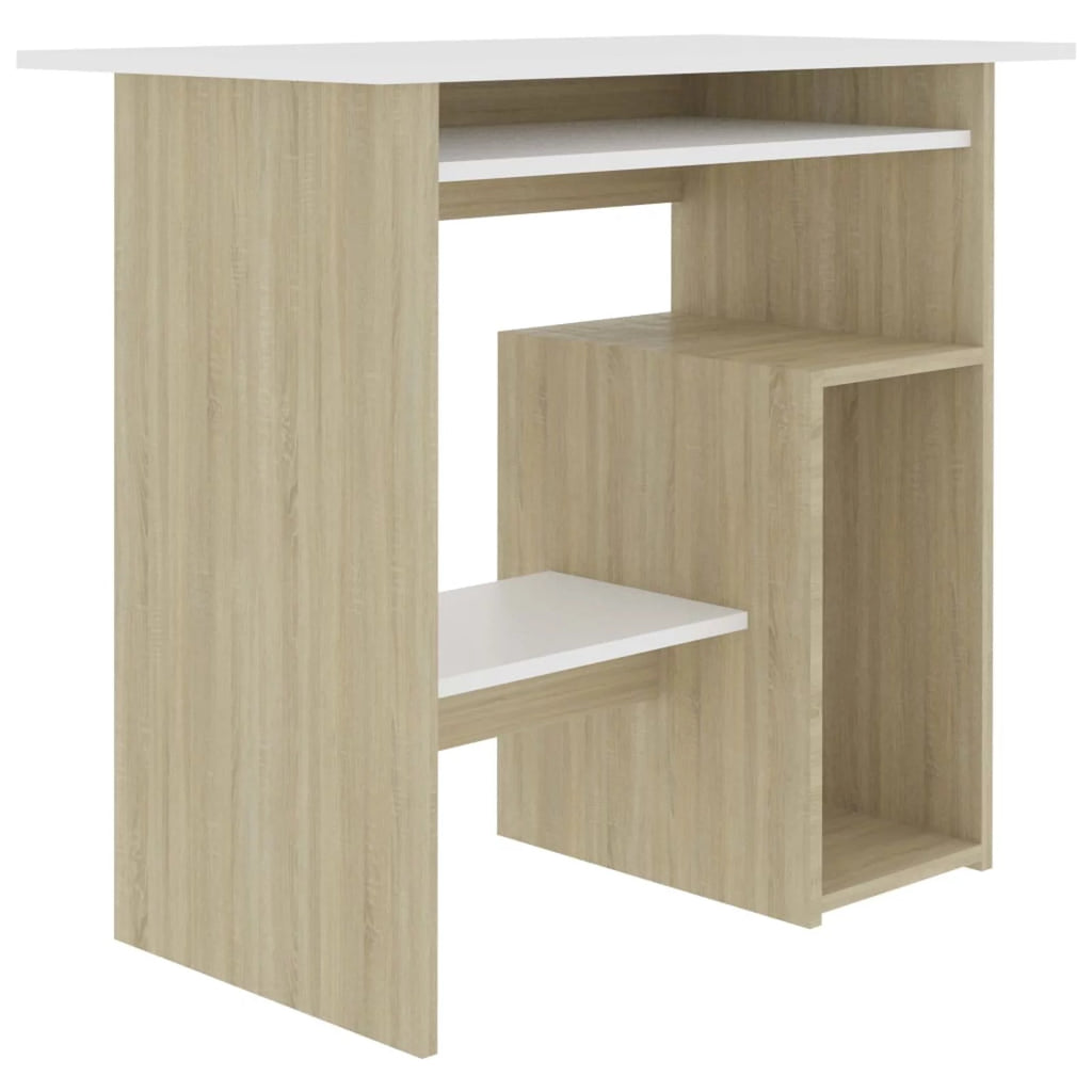 White Computer Desk with Keyboard Tray and Storage Shelves G735