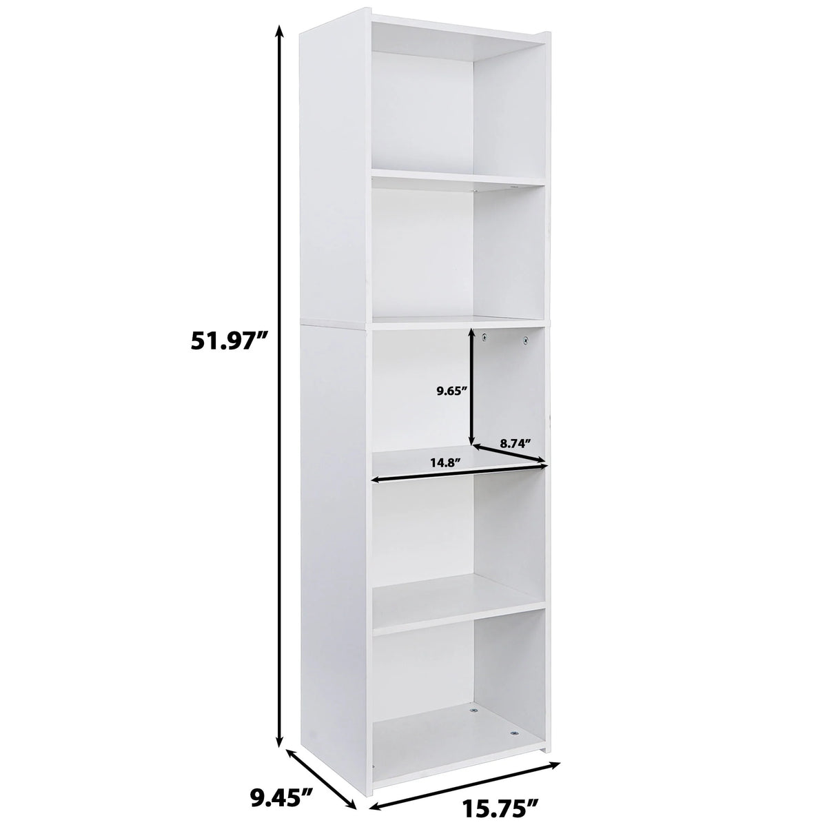 5-Tier Narrow Bookshelf with Adjustable Shelves S368