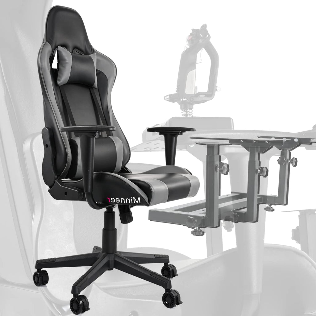 Gray Gaming Chair with Adjustable Headrest and Lumbar Pillow U6297