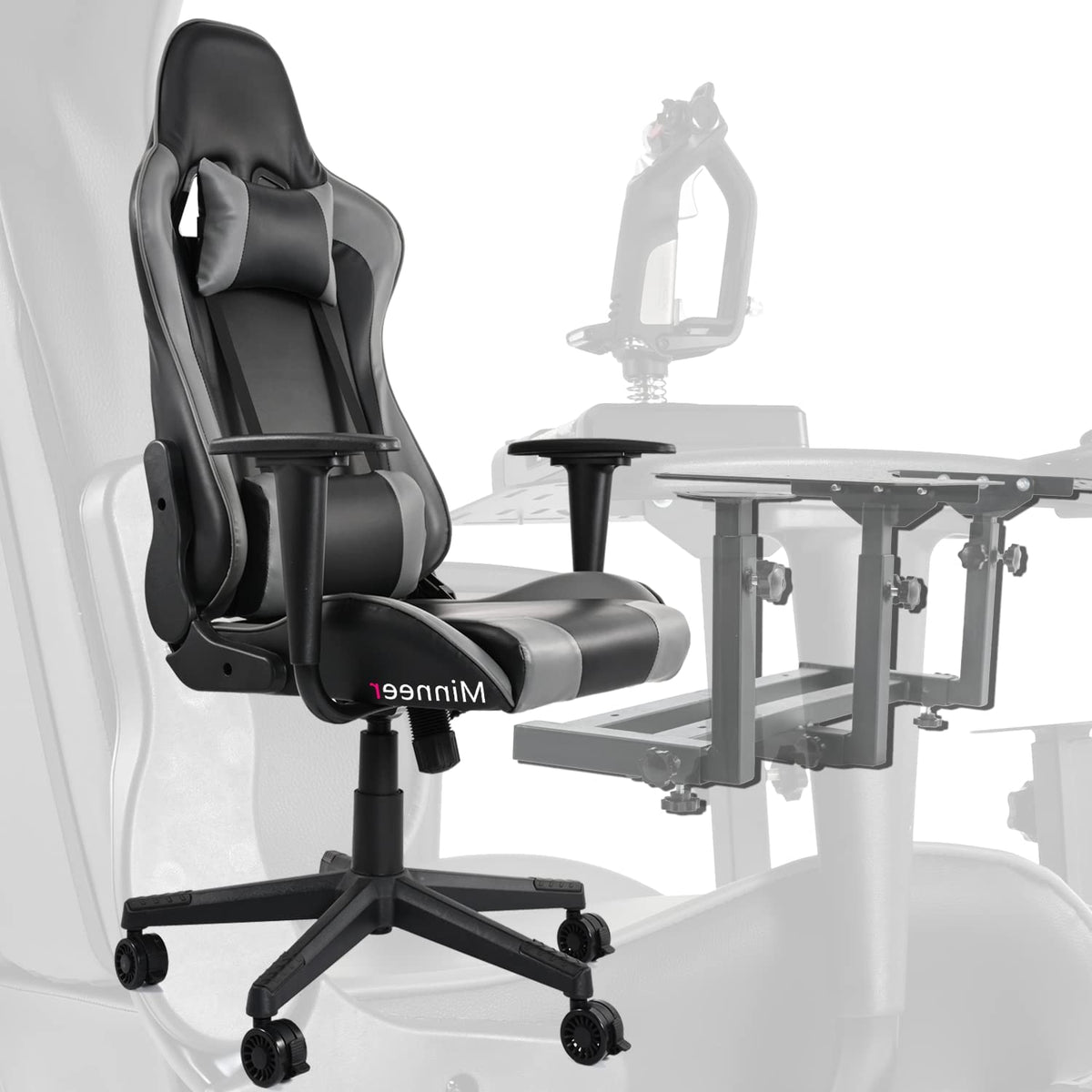 Gray Gaming Chair with Adjustable Headrest and Lumbar Pillow U6297