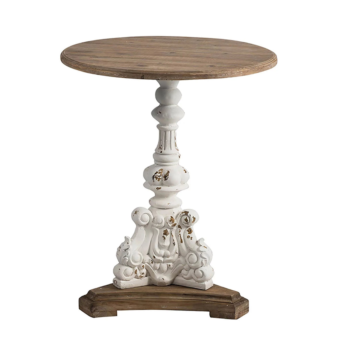 30.75" White and Brown Antique Round Side Table J722