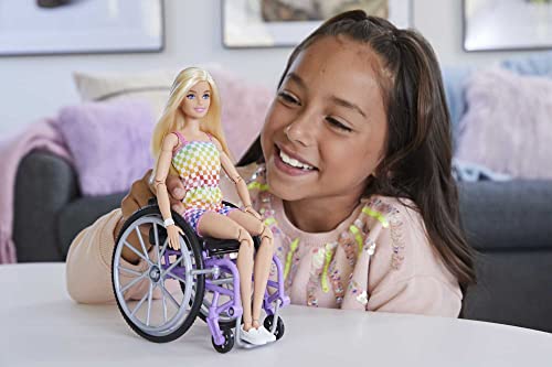 Wheelchair & Ramp Doll with Wavy Blonde Hair & Tropical-Print Outfit E27464