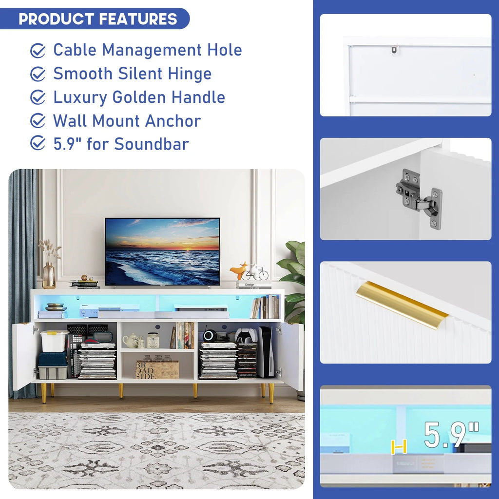 White Wood TV Stand for 55 60 65 inch TV S556