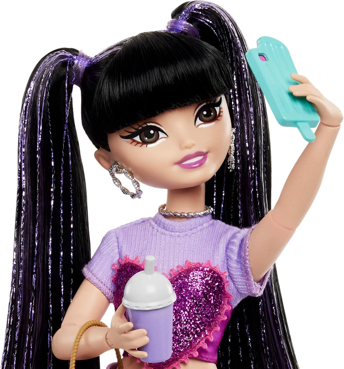 Renee Posable Fashion Doll with Long Black Hair, 11 Pieces F8110