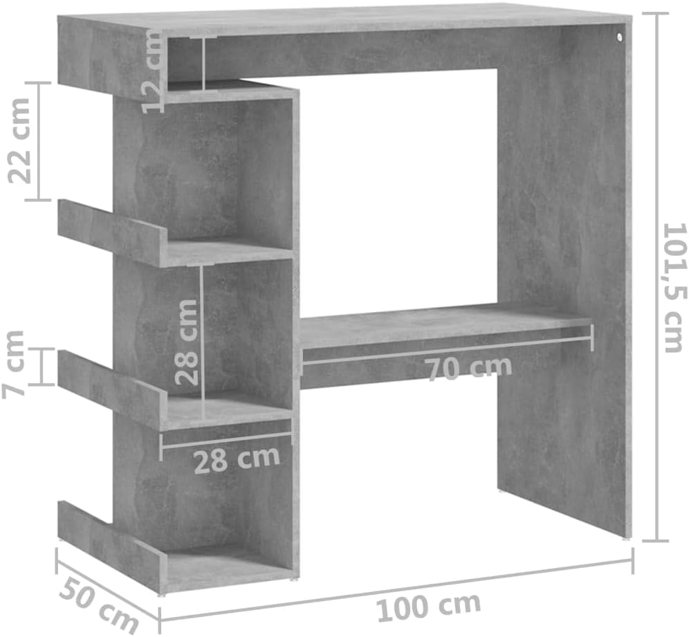 Concrete Gray Bar Table with Storage Rack A997347