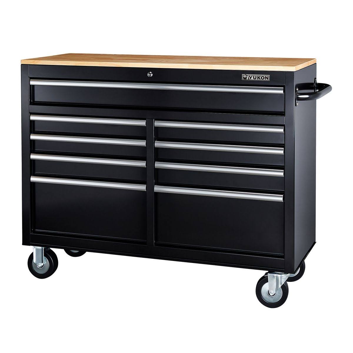 Black 9-Drawer Mobile Storage Cabinet with Solid Wood Top H1732