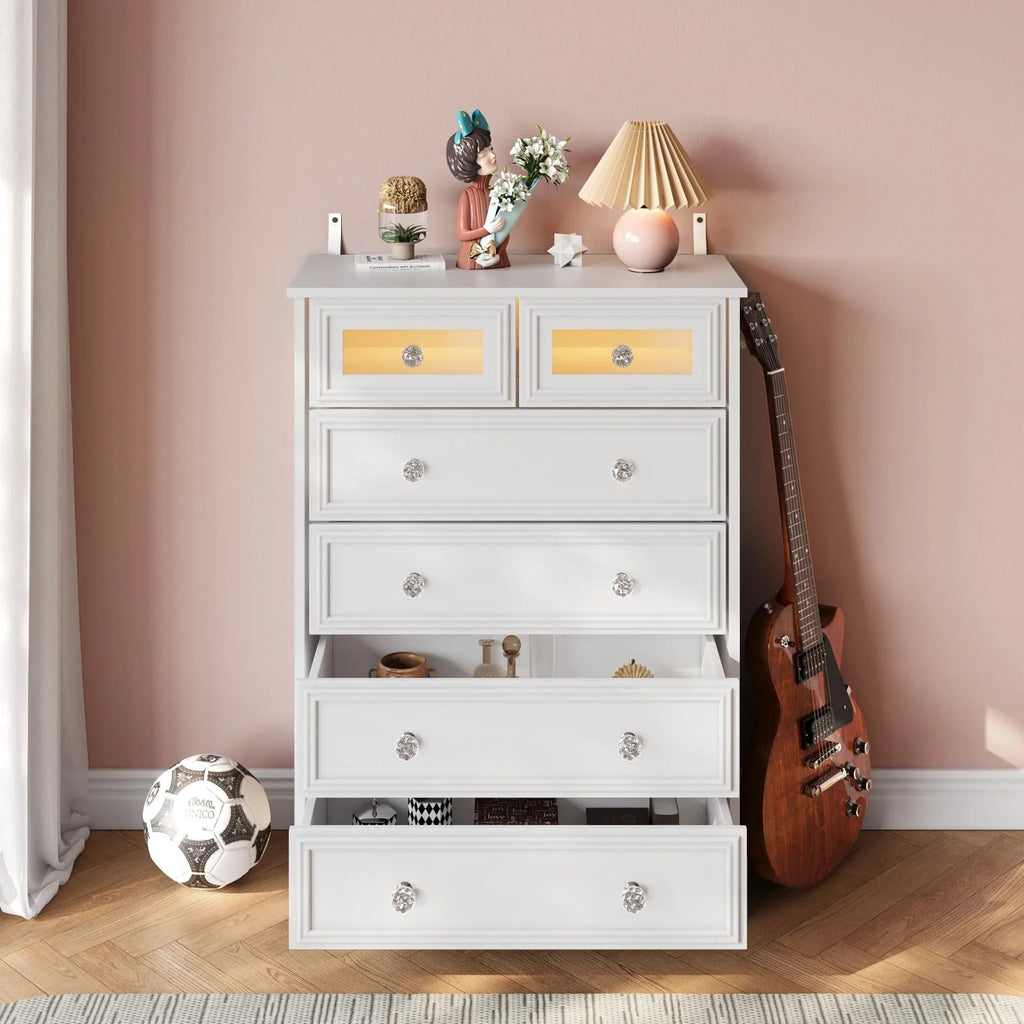 White 6 Drawer Dresser B55468