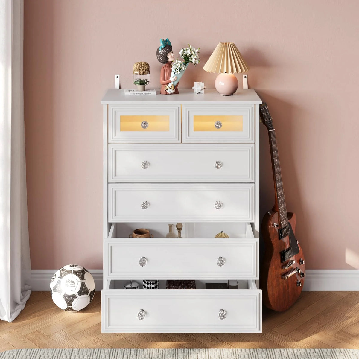 White 6 Drawer Dresser B55468