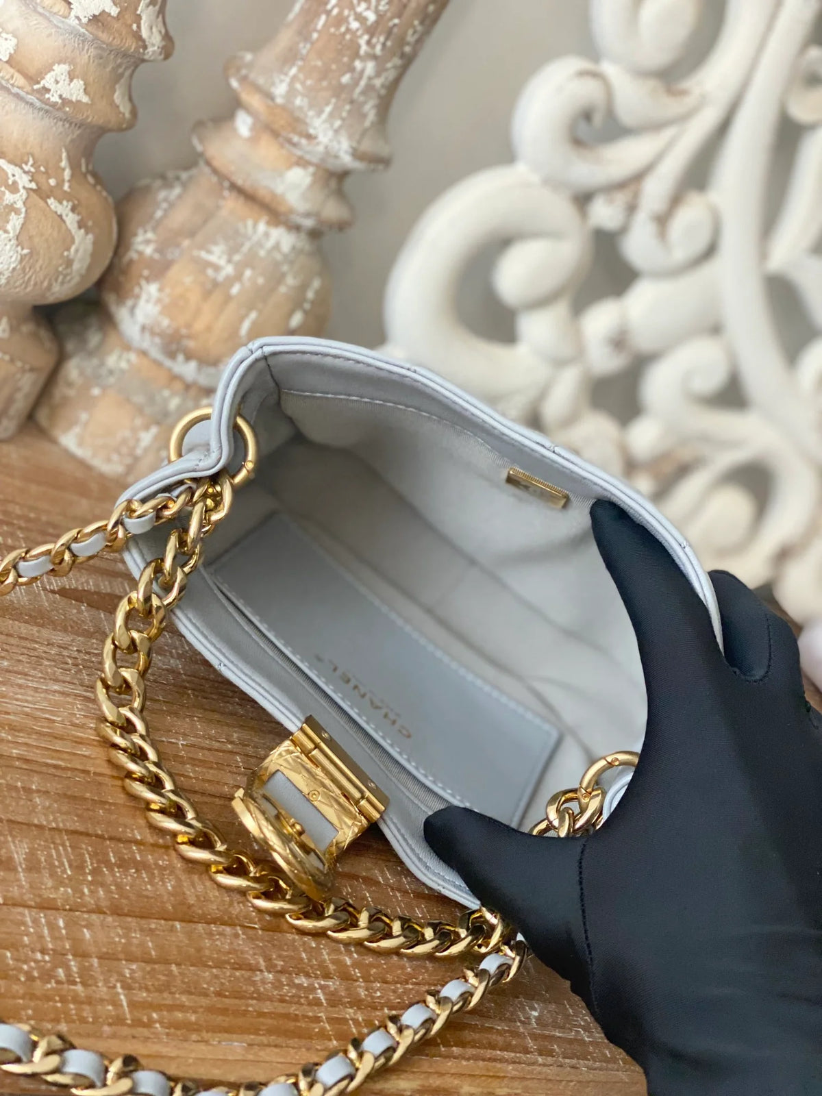 Small Hobo Bag Gold Hardware Grey Shoulder Bag Y71447