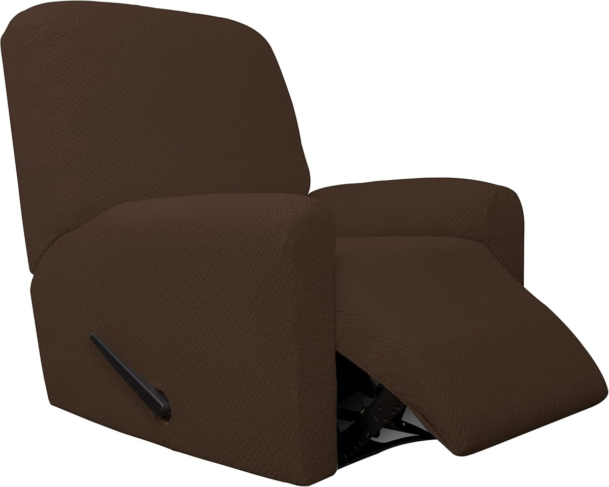 4-Piece Stretch Jacquard Recliner Sofa Cover with Elastic Loop, Dark Gray G767