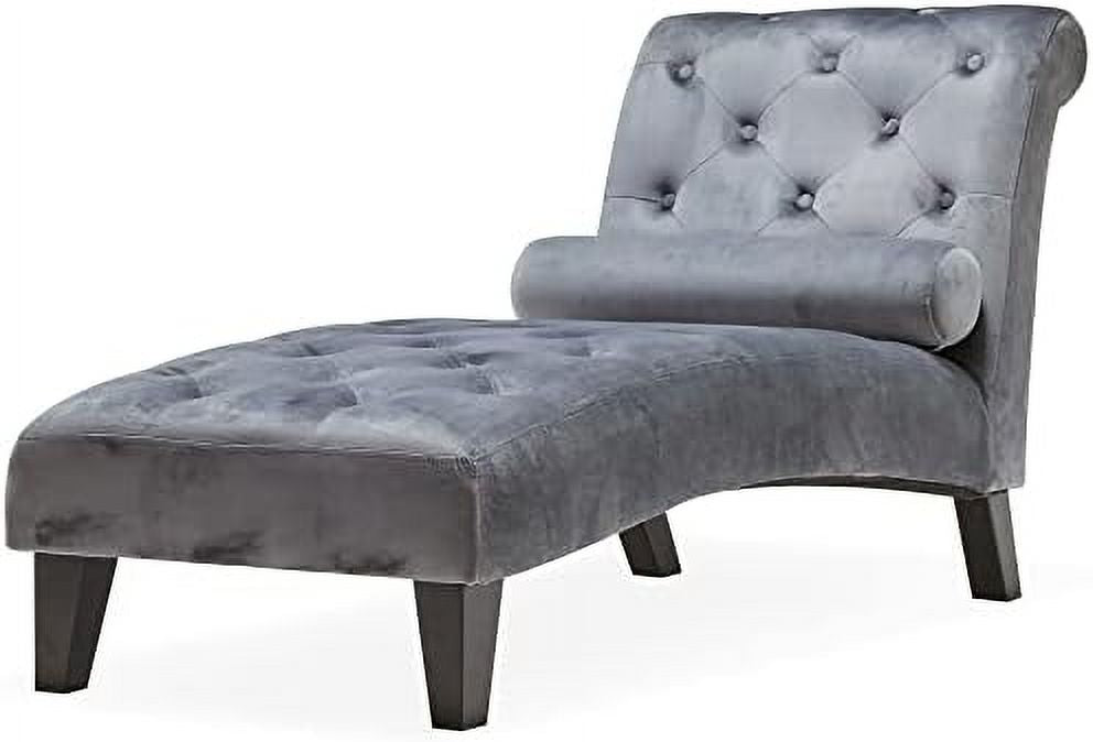 Beige Upholstered Chaise Lounge Sofa with Button Tufted Back and Hardwood Legs A841173