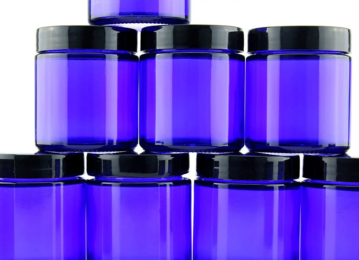 Cobalt Blue Glass Cosmetic Jars 12-Pack G9803