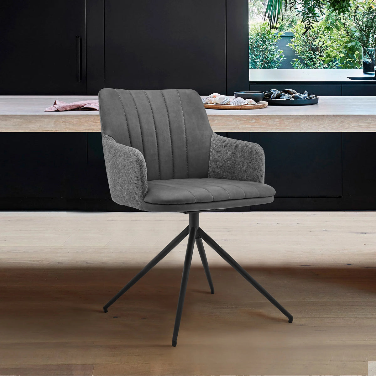 Gray Fabric Swivel Dining Chair Set of 2 L401578