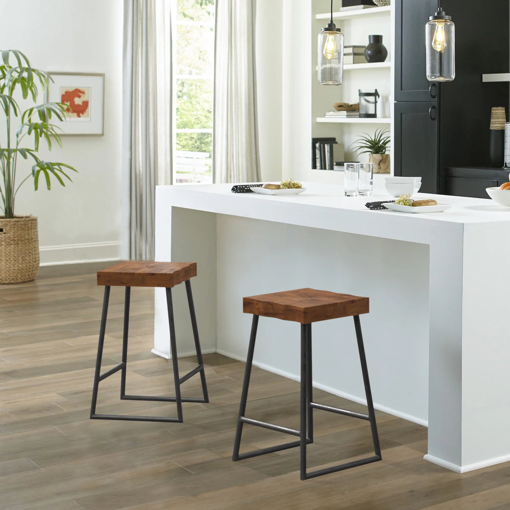 Natural Sheesham Wood Backless Counter Height Stool W367