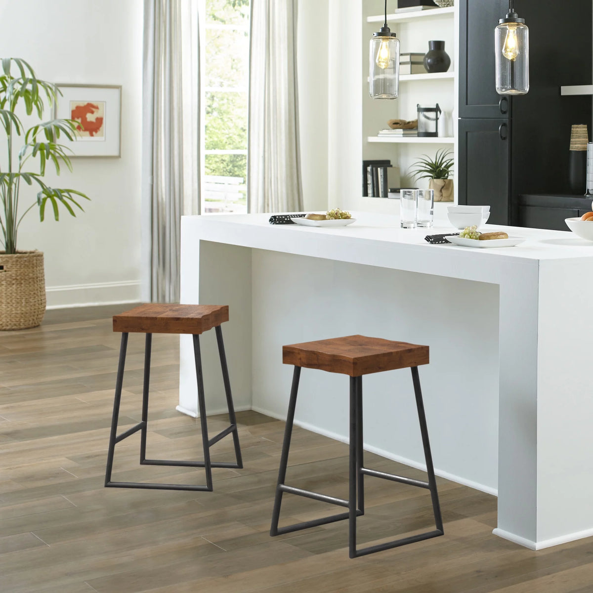 Natural Sheesham Wood Backless Counter Height Stool W367