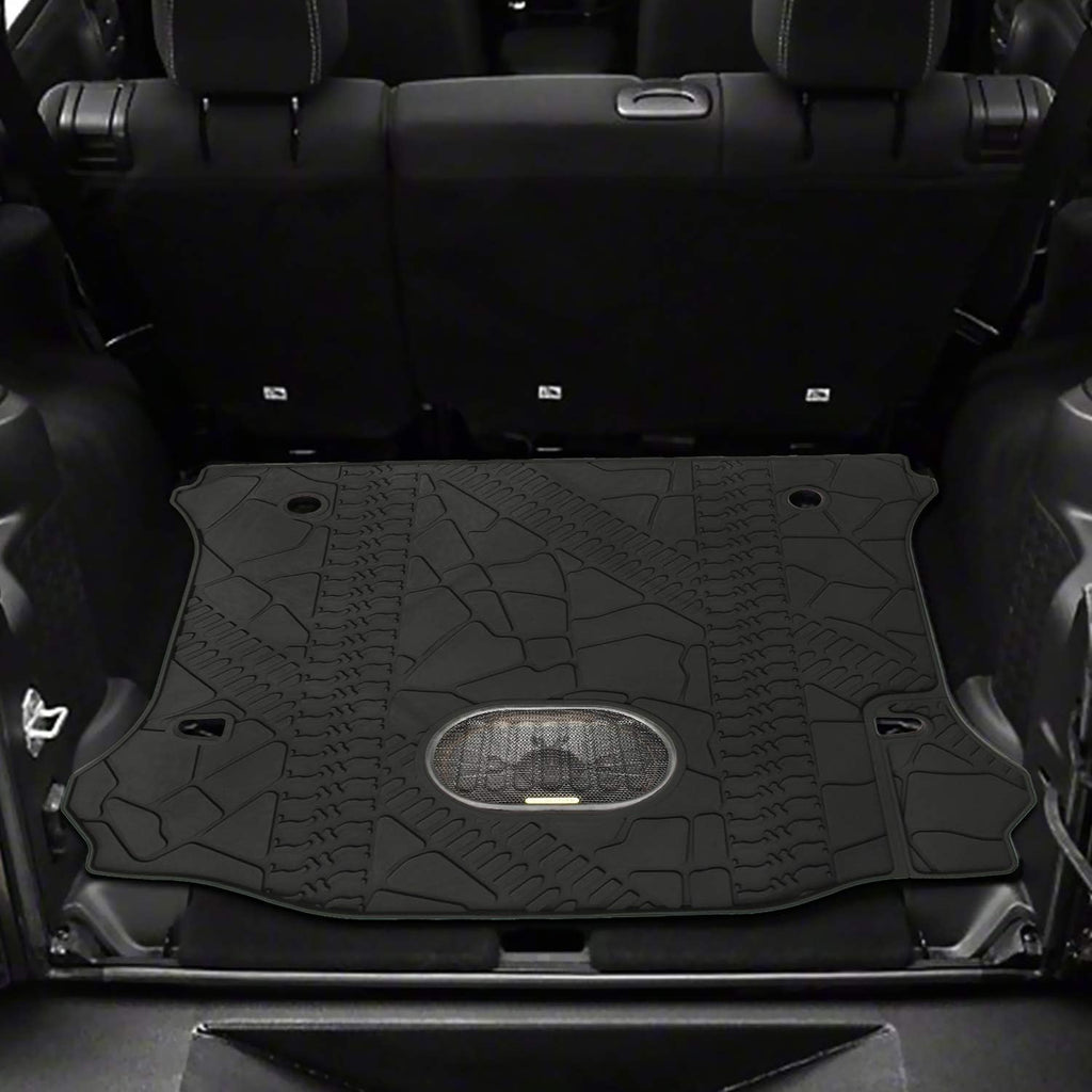 Black Rear Trunk Cargo Floor Mat for 4 Door Wrangler with Subwoofer Mat Cutout D740585