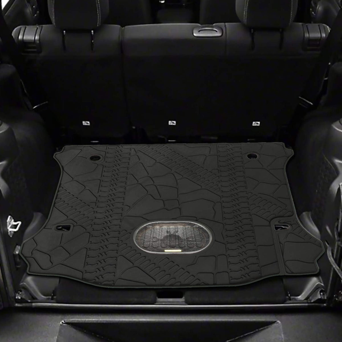 Black Rear Trunk Cargo Floor Mat for 4 Door Wrangler with Subwoofer Mat Cutout D740585