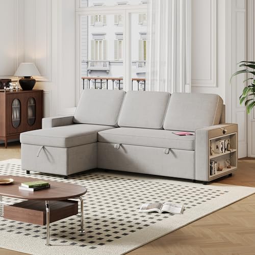 86 Inch Reversible Sleeper Sectional Sofa with Pull Out Couch Bed M4221