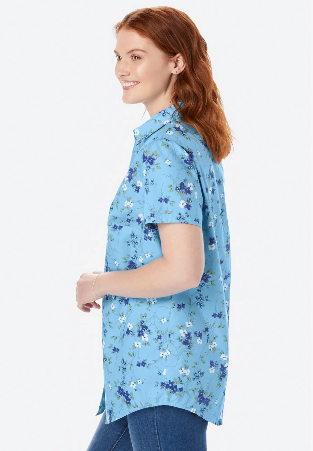 Navy Hearts And Stars Red Oversized Short Sleeve Button-Down Tunic Blouse U14739