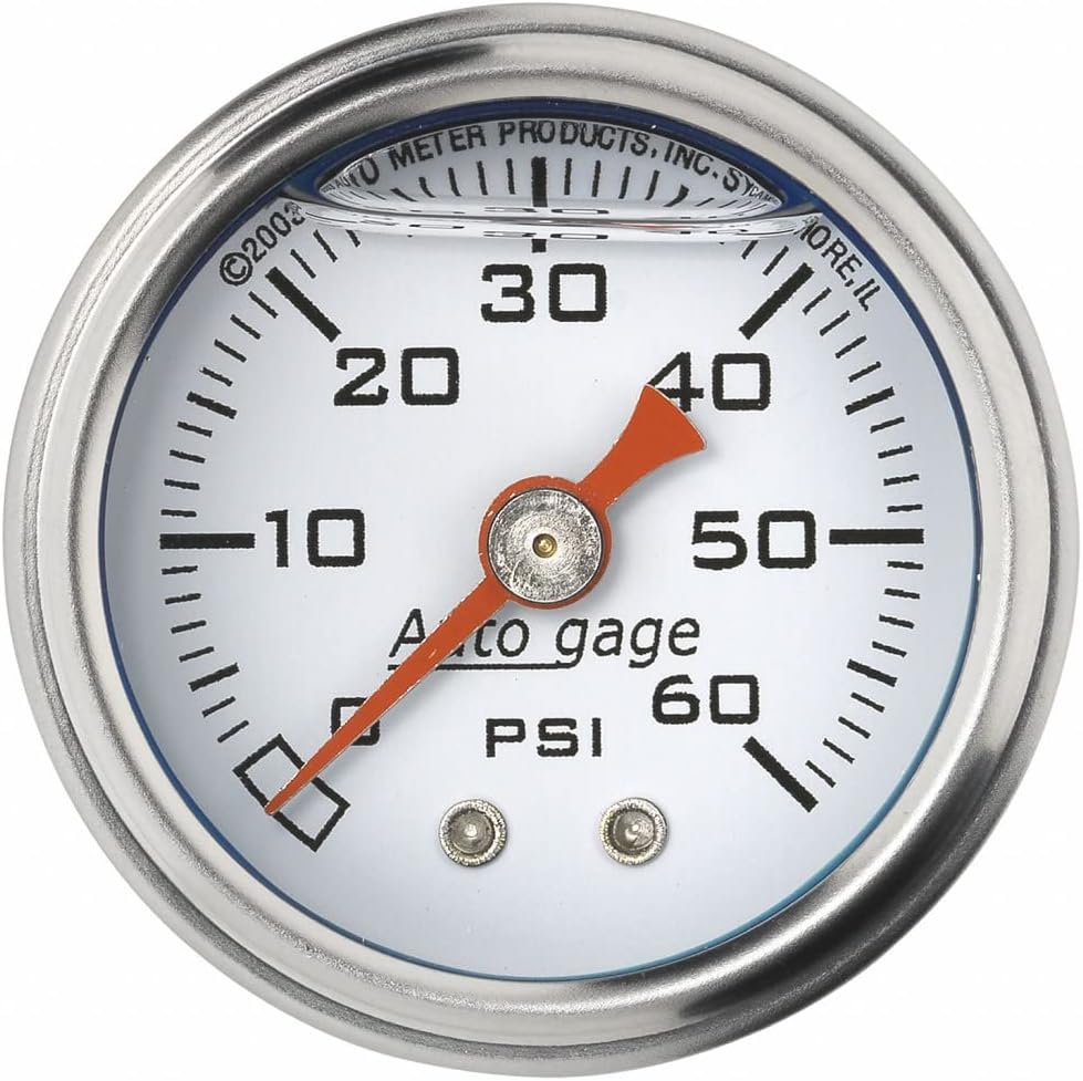Fuel Pressure Gauge 1.5in Liquid Filled Mechanical 0-60 PSI White Pack of 2 O664