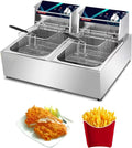 20L Electric Double-Cylinder Stainless Steel Deep Fat Fryer with 2 Fry Basket And Lid N475602