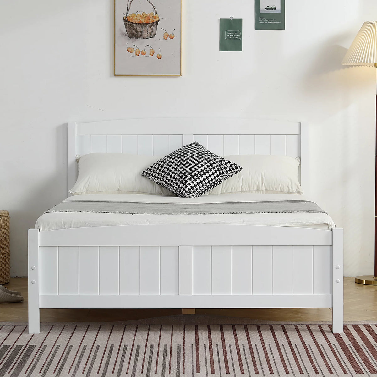 White Full Size Wood Platform Bed with Headboard and Footboard H70755