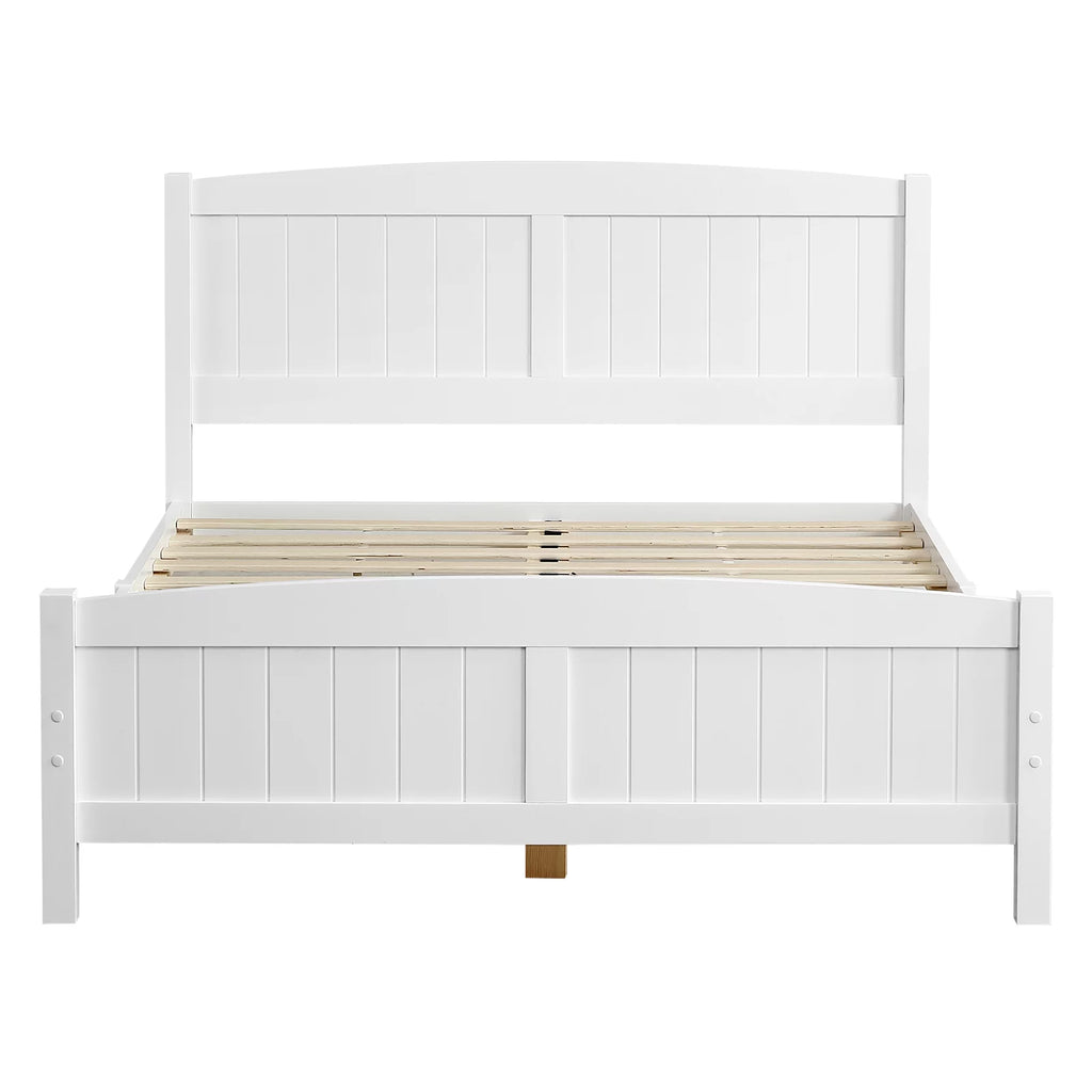 White Full Size Wood Platform Bed with Headboard and Footboard H70755
