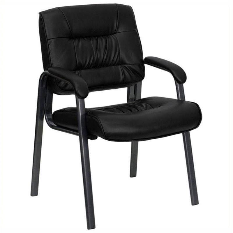 Black Leather Guest Chair with Titanium Frame J739242