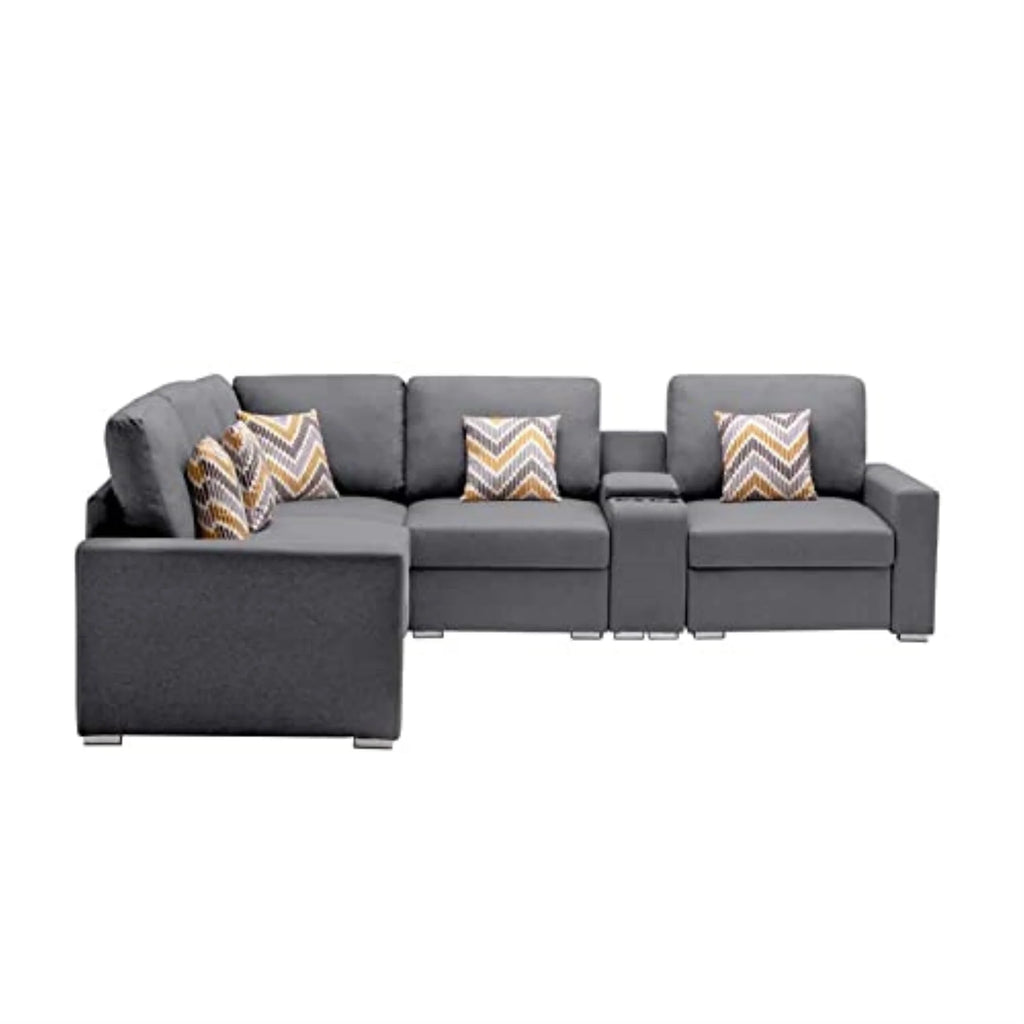 Gray Fabric Reversible Sectional with Charging Ports and Storage Console D830364