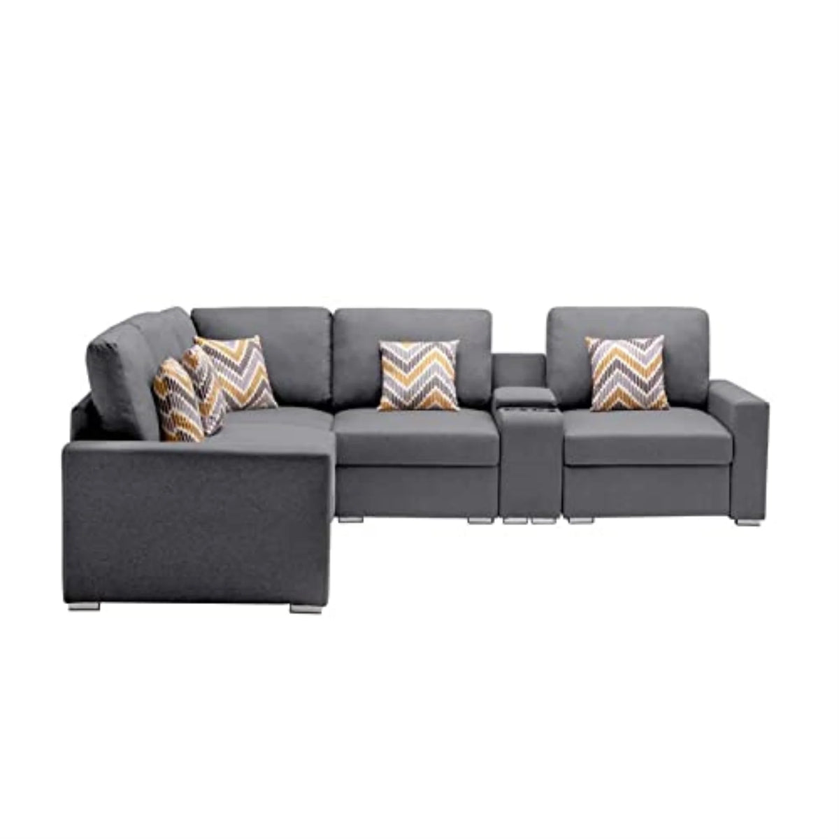 Gray Fabric Reversible Sectional with Charging Ports and Storage Console D830364