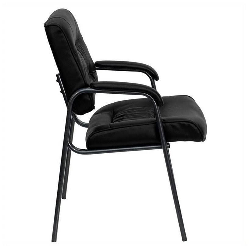 Black Leather Guest Chair with Titanium Frame J739242