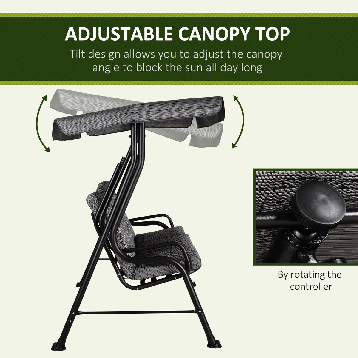 Metal Porch Swing Chair Bench with Adjustable Canopy U8410