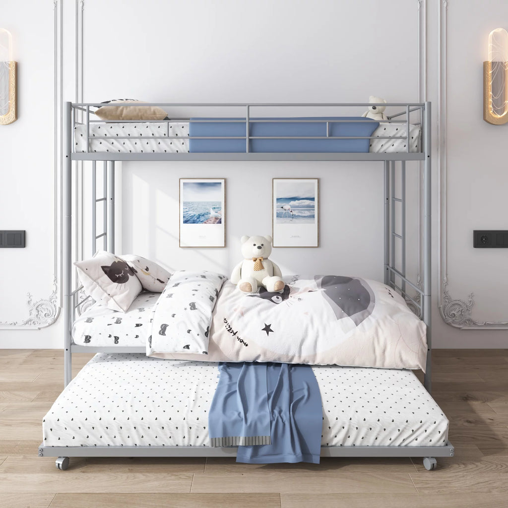 Silver Twin Over Twin Bunk Bed with Trundle E594