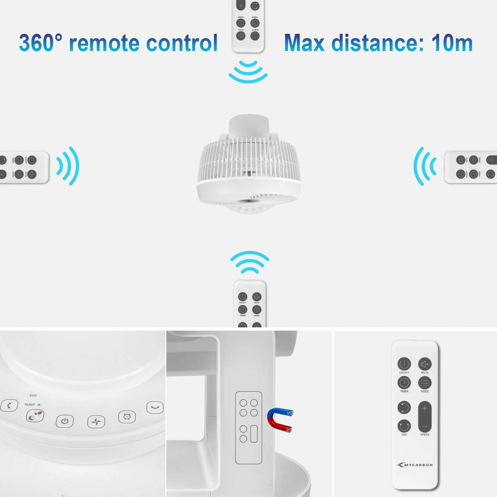 Quiet Air Circulator Fan DC Motor Desk Fan Auto Oscillating Fan With Remote 8 Speeds, 3 Modes, 8H Timer Cooling Table Fan N7262