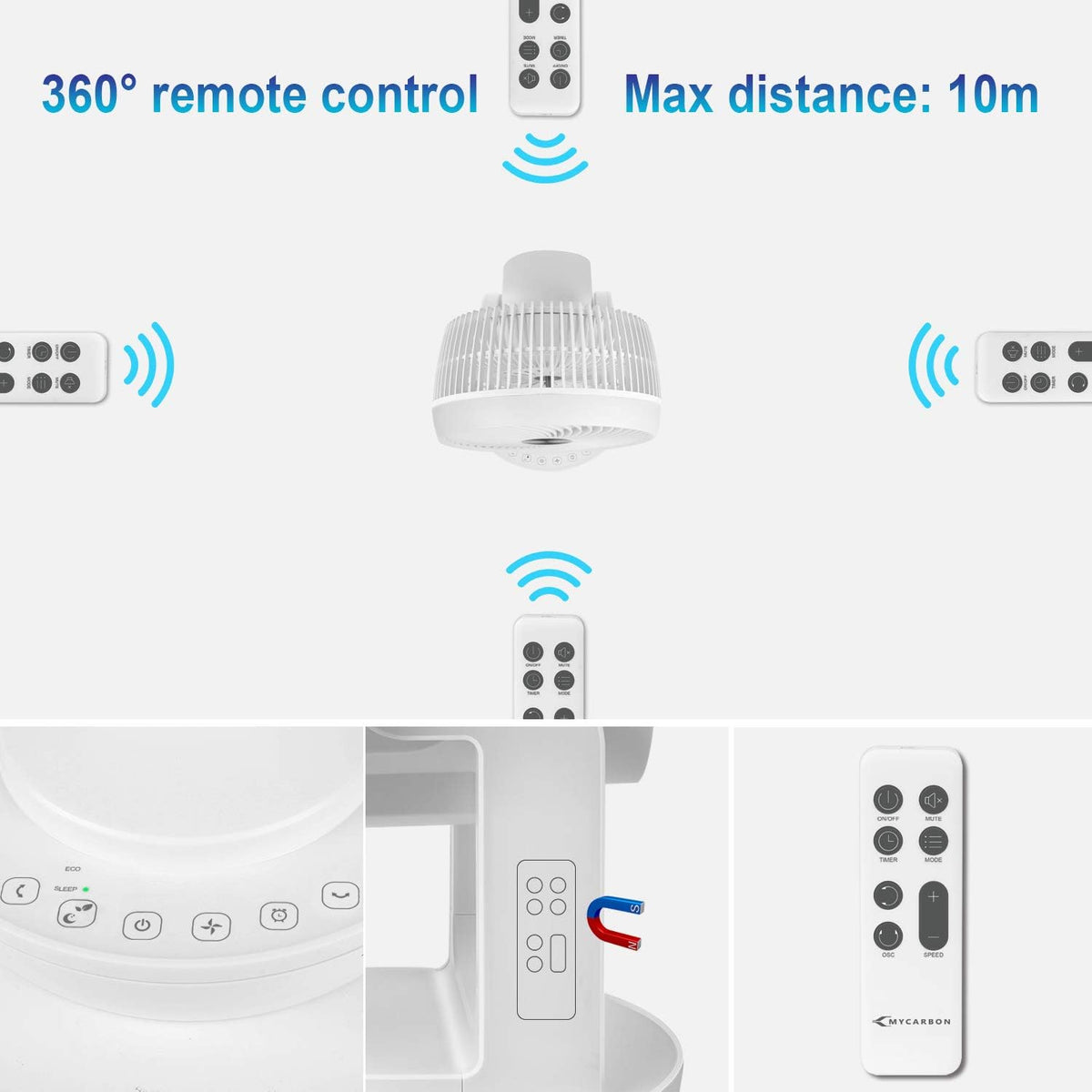 Quiet Air Circulator Fan DC Motor Desk Fan Auto Oscillating Fan With Remote 8 Speeds, 3 Modes, 8H Timer Cooling Table Fan N7262
