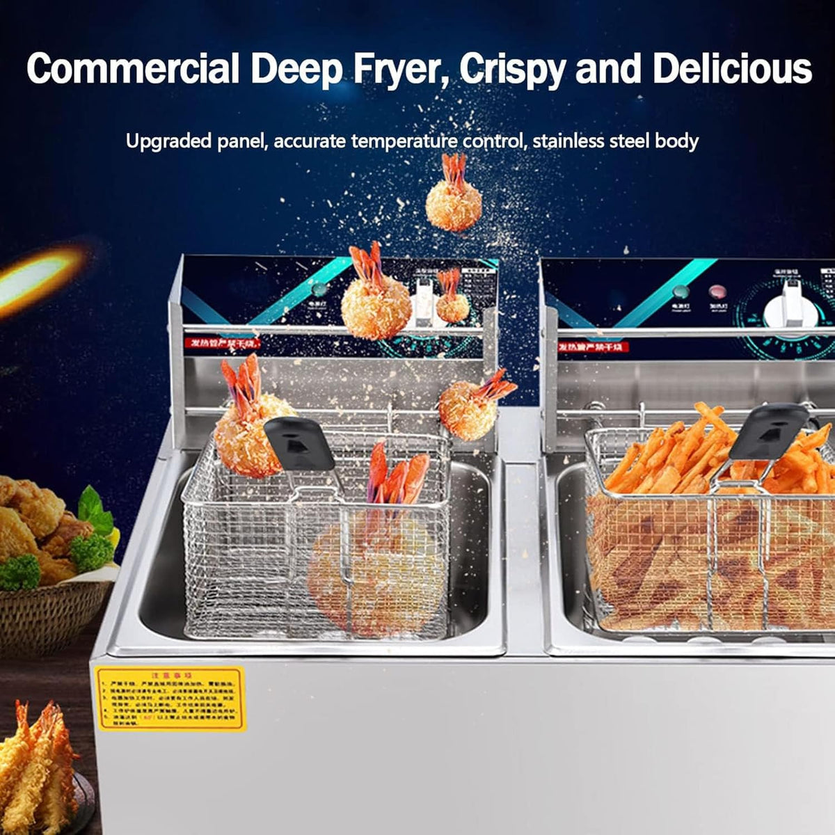 20L Electric Double-Cylinder Stainless Steel Deep Fat Fryer with 2 Fry Basket And Lid N475602