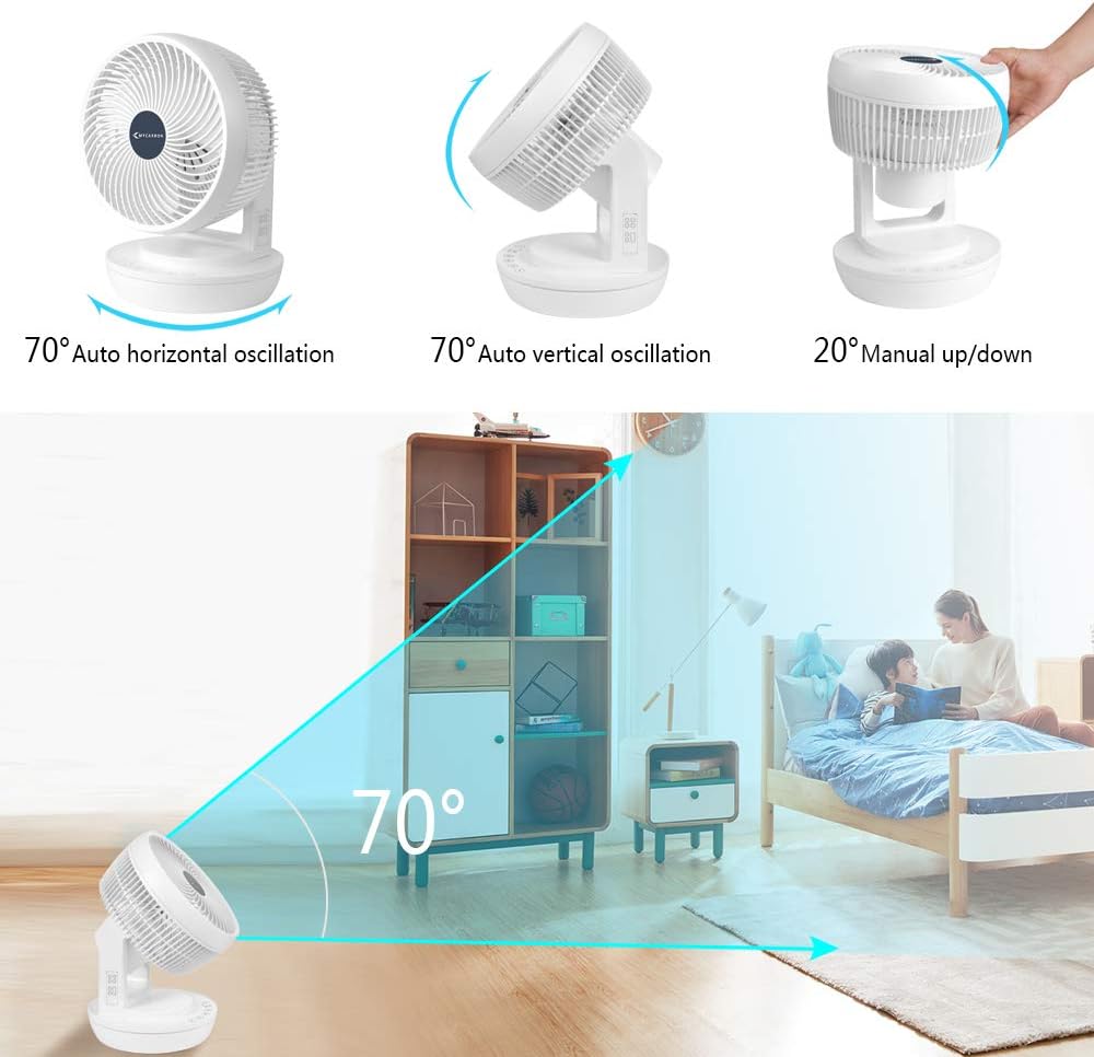 Quiet Air Circulator Fan DC Motor Desk Fan Auto Oscillating Fan With Remote 8 Speeds, 3 Modes, 8H Timer Cooling Table Fan N7262