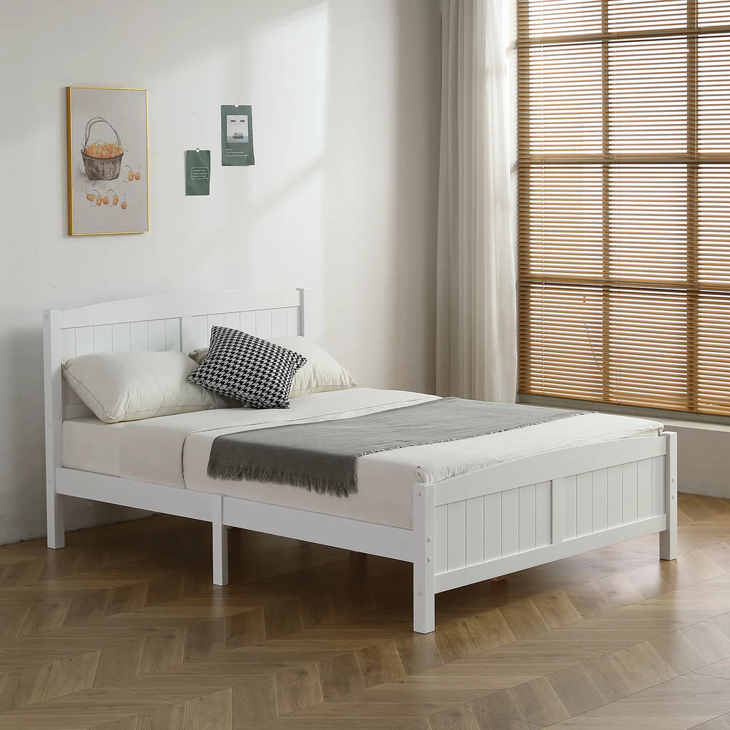 White Full Size Wood Platform Bed with Headboard and Footboard H70755