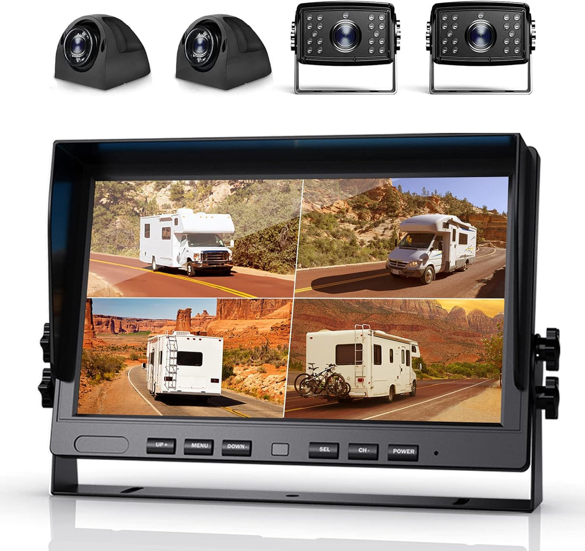 Wired Backup Camera System with 10.2 1080P Quad Split Monitor and 4 IP69K Waterproof Cameras Z3468